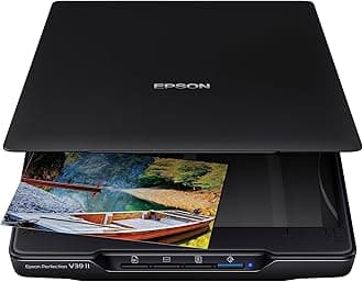 Epson Perfection V39 II Color Photo and Document Flatbed Scanner with 4800 dpi Optical Resolution, Scan to Cloud, USB Power and High-Rise, Removable Lid