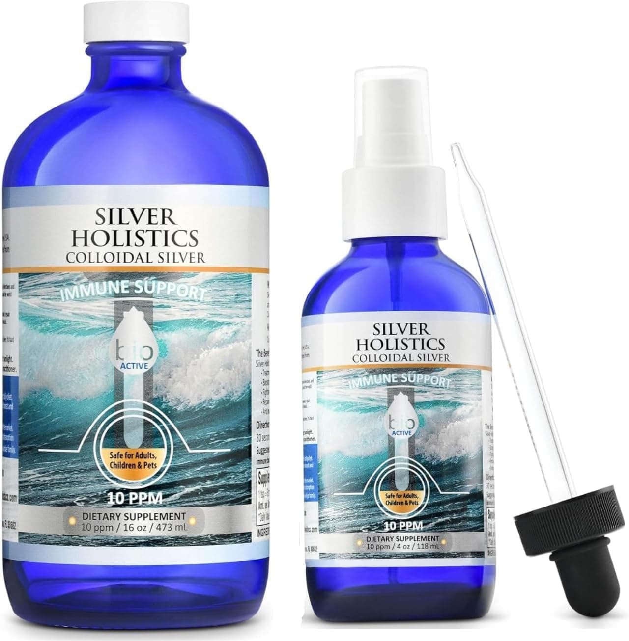 Silver HOLISTICS Colloidal Silver Liquid Bundle β Includes Colloidal Silver Spray (4 OZ) & Refill Solution (16 OZ) with Free Dropper - Immune Support Supplement for Children, Adults, & Pets