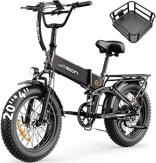 Jasion X-Hunter Foldable Electric Bike, 1400W Peak Motor, 30MPH 70+ Miles Ebike, 624WH Removable Battery, Full Suspension 20''*4 Fat Tire E-Bike for Commute,Snow, Mountain, 7-Speed Bicylce, Black+Grey