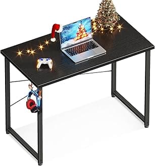 Casaottima 32 Inch Small Computer Desk for Home Office, Study Writing Table for Small Spaces, Simple Modern Desk with Headphone Hooks, Black