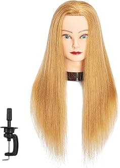 training head 24"-26" 100% Human hair Mannequin Cosmetology Manikin Head Doll Head with free Clamp (Blond A)