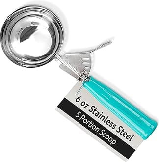 Restaurantware Met Lux 6 Ounce Portion Scoop 1 Durable Disher Scoop - Thumb Trigger Teal Stainless Steel Ice Cream Disher For Portion Control For Ice Cream Mashed Potato And Cookie Dough
