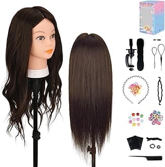 Mannequin Head with 80% Real Human Hair, 26" Manikin Head, Doll Head for Hair Styling with Table Clamp Holder + DIY Hair Styling Set, Mannequin Head for Cosmetology Training Head and Stylist Supplies