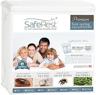 SafeRest Premium Box Spring Encasement - Lab Tested - 100% Bed Bug, Dust Mite and Waterproof - Exclusive Zipper Flap Protection - Vinyl Free and Noiseless (Fits 6 - 9 in. H) - Full Size by SafeRest