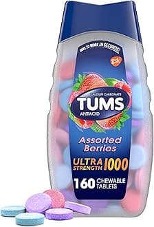 TUMS Ultra Strength Chewable Antacid Tablets for Heartburn Relief and Acid Indigestion Relief, Assorted Berries - 160 Count