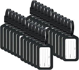 Storite 24 Pack Luggage Tags with Rubber Strap, Smart Tags for Travel suitcases, School Bags for Easily Identification of Bags - Black
