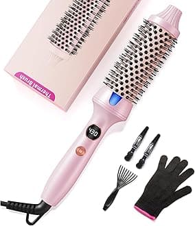 Thermal Brush for Blowout Look, 1 1/2 Inch Heated Round Brush for Natural Curl,Ionic Curling Iron with Temperature Control, Volumizing Smoothing Hot Round Wand, Pink