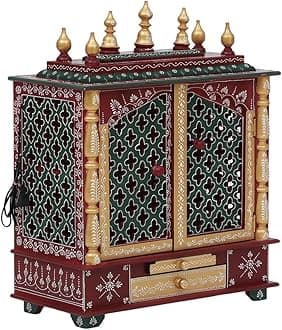 Wooden Temple/Home mandir/god Stand/mandap/mandapam/Pooja (Large 24x12x30 WxDxH INCH, Light Maroon)
