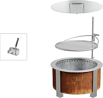 Smokeless Fire Pit Grilling Bundle (X Series 24 Corten Steel, Outpost Grill, Ash Shovel, & Lid) | 27.5 inch Smokeless Firepit for Outside | Ideal for Families