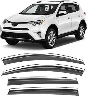 Shatterproof Taped-On Window Deflectors for Toyota Rav4 2013-2018 with Chrome Trim, Rain Guards, Window Visors for Car, Vent Deflector, 4pcs