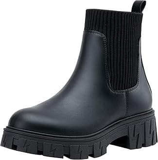 JeossyWomen's 9610 Ankle Boots,Chelsea Platform Chunky Heel Elastic Lug Sole Booties