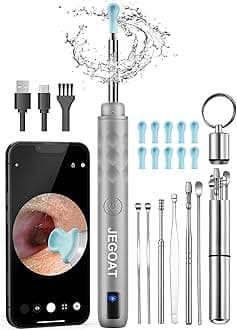 Ear Wax Removal, Ear Wax Removal Tool Camera with 1296P HD Camera and 6 LED Lights, Ear Cleaner with 10 Ear Pick, Upgraded Ear Wax Removal Kit for iOS and Android, Gray