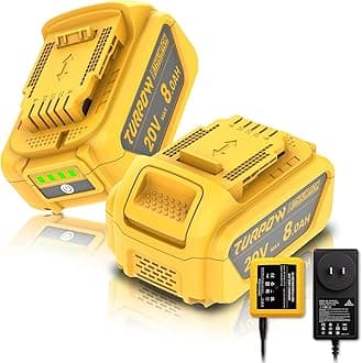 New Model 8.0Ah Replacement Dewalt 20V Battery and Charger for Dewalt 20V Max Batteries DCB200 DCB205-2 DCB206 DCB204 DCB203 DCB208 Compatible with Dewalt 20V Cordless Power Tools