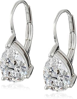 Sterling Silver or Gold Plated Sterling Silver Pear Cut Cubic Zirconia Leverback Earrings