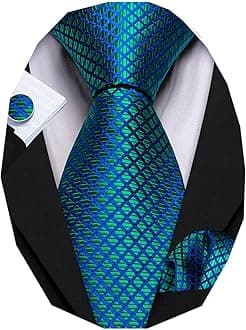 Barry.Wang Mens Tie Set Plaid Check Neckties Formal Business Wedding Luxury Pocket Square Cufflinks