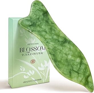 Rena Chris Natural Jade Gua Sha Facial Tools - Acupressure & Gua Sha for Face Massage, Jawline Sculpting, Puffiness Reduction, Skin Care Tool (Green)