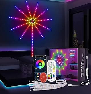 MATICOD Smart Firework Led Lights USB Powered Room Decor, Color Changing Fireworks Led Lights for Bedroom with Launch Burst Effect, RGB Led Strip Lights with Remote App Control for Christmas, 30CM