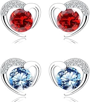 Silver Stud Earrings for Women, Stud Earrings White Gold Cubic Zirconia Heart Studs│Dainty Earrings Jewellery Gifts for Girls