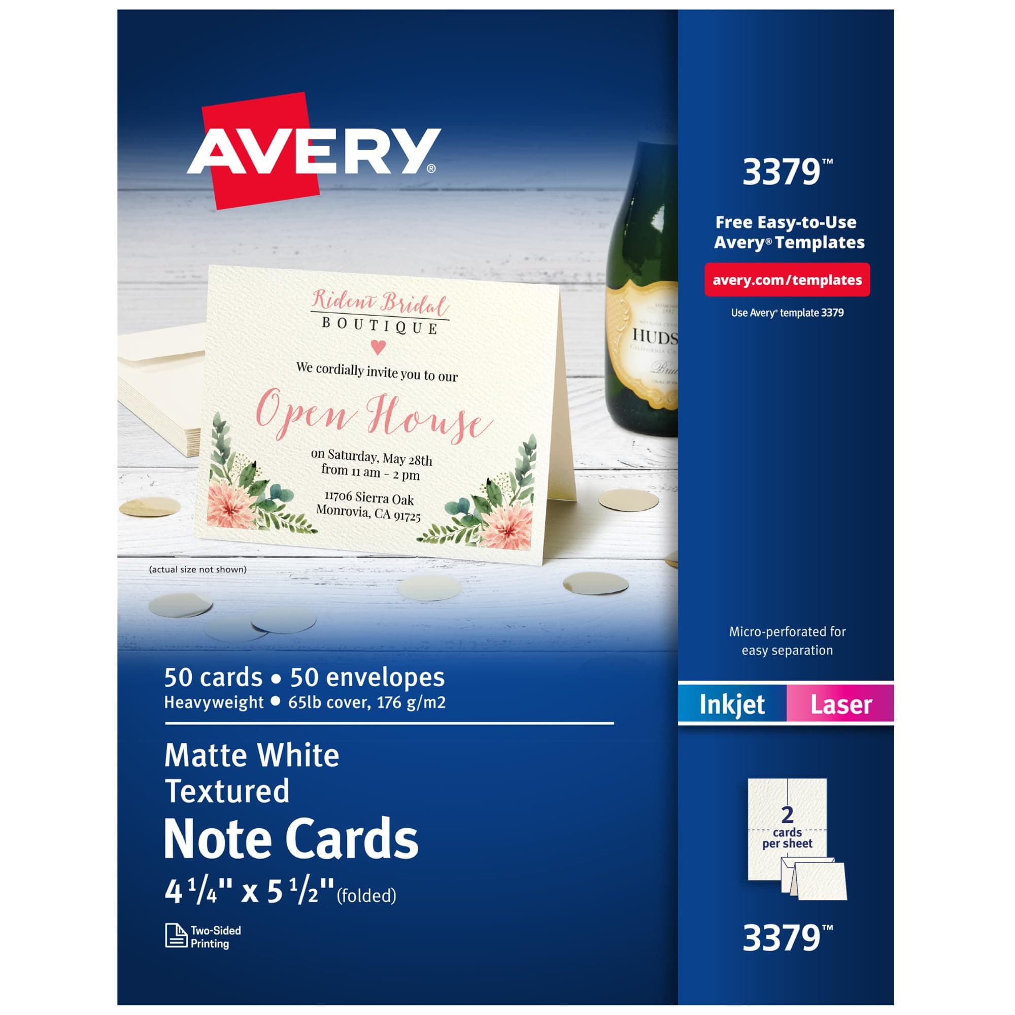 - Printable Note Cards, Envelopes Included, 4.25" x 5.5", Textured White, Laser & Inkjet Compatible, 50 Blank Cards Total, Great for Product Branding, Marketing, and More (3379)
