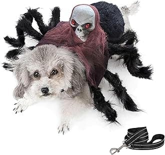 Idepet Halloween Dog Costumes, Spider Pet Costume with Leash Funny Holiday Cosplay Clothes Halloween Skull Dress Up Decorations for Dogs Cats (Red Skull, Small)
