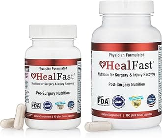 HealFast Complete Surgery & Injury Recovery Supplement: for Wound, Scar Treatment & Bruising w/Vitamins, Bromelain, Quercetin & Probiotics (Pre+Post Op)