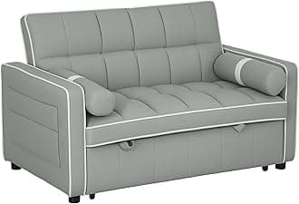– HOMCOM 2 Seater Sofa Bed, Click Clack Pull Out Sofa Bed with Adjustable Backrest and Pillows, 3-in-1 Modern Tufted Settee for Living Room, Bedroom, Guest Room, Light Grey