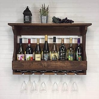 Jorden Wooden Wall Hanging Design Bar | Bar Cabinets for Home | Mini Bar for Home | Solid Wood Make Wine Storage Cabinet with Glass Hanging Space-Walnut Finish