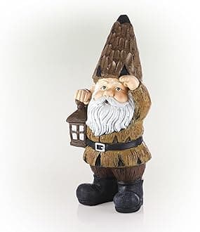 Alpine Corporation 16"H Indoor/Outdoor Garden Gnome with Lantern Statue, Brown