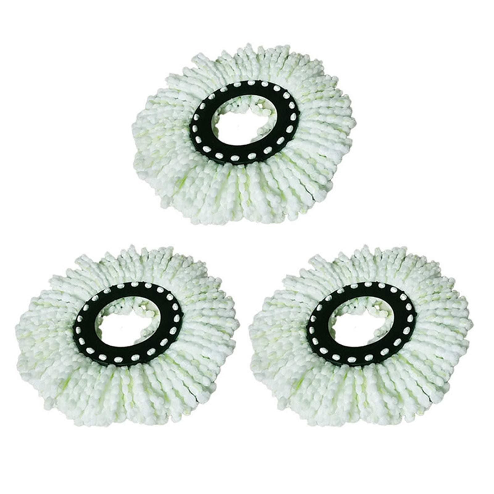 3PCS Microfiber Replacement Mop Head Spin Mop Head Replacement 3-Pack, Microfiber Refill Heads Universal for 360 Spin Magic Mopping, Round Shape Standard Size White-Green