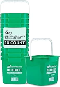 RW Clean 6 Quart Cleaning Buckets, 10 Detergent Square Buckets - With Measurements, Built-In Spout And Handle, Green Plastic Utility Buckets, For Home Or Commercial Use, - Restaurantware