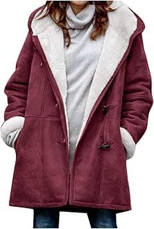 SHAOBGE Womens Plus Size Winter Coats Warm Sherpa Fleece Lined Jackets Hooded Parka Faux Suede Pea Coat Outerwear 2024