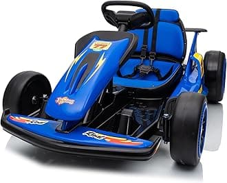 Go Kart Electric Drift Kart with 400W Motor, 24V Outdoor Ride on Toy with 2 Speed, Crazy Cart for Kids 6-12 Years Old, 8.1 MPH, Music, Wireless (Blue)