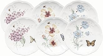 Lenox 817046 Butterfly Meadow 6-Piece Tidbit Plate Set, White, 3.05 LB