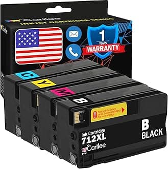 Cartlee Compatible Ink Cartridges Replacement for HP 712 712XL Ink Cartridges for HP for DesignJet T210 T230 T250 T630 T650 Studio Plotter Printers (1 Black, 1 Cyan, 1 Magenta, 1 Yellow)
