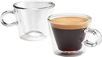 Judge Duo Flare Set of 2 Espresso Glass Coffee Cups with Handle, Hollow Vacuum Sealed, Heat Resistant, 75ml Espresso Cup, Trans