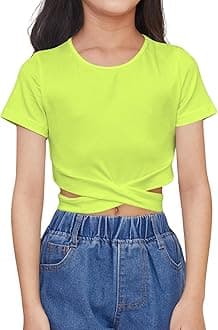 OYOANGLE Girl's Cute Crisscross Short Sleeve Cutout Solid Crop Top Tee T-Shirts