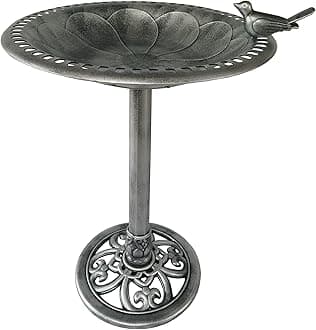 BACKYARD EXPRESSIONS PATIO · HOME · GARDEN915024 Outdoor Garden Bird Bath- Silver- Weather Resistant Polyresin-30 Inch-Backyard Expressions