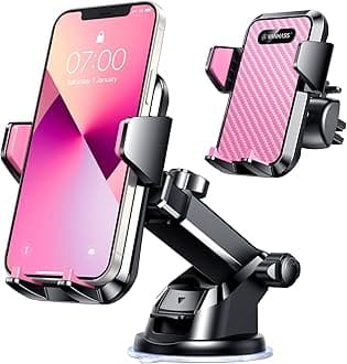 VANMASS Universal Car Phone Mount, (Patent & Safety Certs) Upgraded Handsfree Stand, Phone Holder for Car Dashboard Windshield Vent, Compatible iPhone 13 12 11 Pro Max Xs XR X 8, Galaxy (Pink)