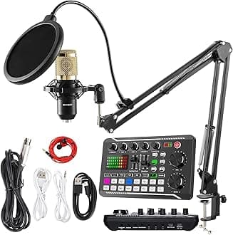 SINWE Podcast Microphone Bundle, BM-800 Condenser Mic with Live Sound Card Kit, Podcast Equipment Bundle with voice changer and Mixer functions for PC Smartphone Studio Recording & Broadcasting