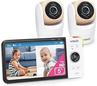 VTech VM928-2HD 5” 720p HD Display 2 Cameras Baby Monitor,110 Wide Angle View,Remote Pan-Tilt-Zoom,Night Vision,Up to 1000ft Range,Temperature Sensor,9 Soothing Sounds & Lullabies,2-Way Talk,No WiFi