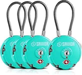 Savior Equipment Quality TSA-Approved 3-Digit Combination Cable Travel Luggage Locks for Rifle Bag Firearm Gun Case Accessories Ammo Boxes Outdoor Storage, Savior Teal, 4-Pack