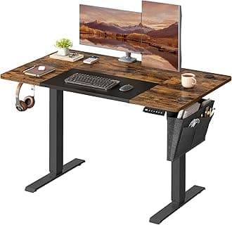 VASAGLE Electric Standing Desk, Height Adjustable Desk, 60 x 120 x (72-120) cm, 4 Memory Heights, Storage Pocket, for Home Office, Study, Rustic Brown and Matte Black LSD015X11V1