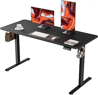 ERGOMAKER Electric Height Adjustable Standing Desk 140x60cm (55.1"x23.6"), Sit Stand Desk with Splicing Top for Home Office (Black Frame, Black Desktop)