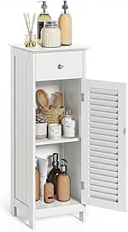 VASAGLE Bathroom Floor Cabinet Storage Organizer Set with Drawer and Single Shutter Door Wooden White UBBC43WT, MDF, 12.6"x11.8"x34.3"