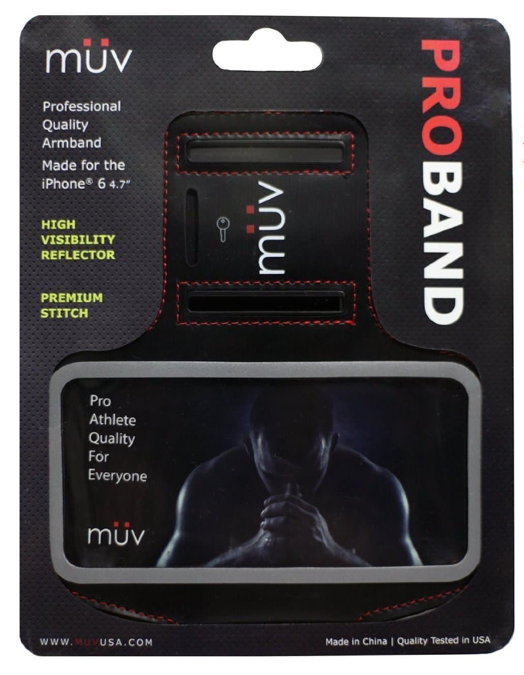 iPhone 6 Armband For Running - #1 Rated Exercise & Workout Sport Band - Fits EVERY Arm Size (S - XL) - For Men & Women - Black Case With Premium Red Stitching