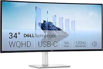 Dell 34 Plus USB-C Curved Monitor - S3425DW - 34-inch (3440 x 1440) up to 120 Hz 21:9 Display, VA Panel, AMD FreeSync Premium, 99% sRGB, 95% DCI-P3, Integrated Speakers, 3000:1 Contrast Ratio