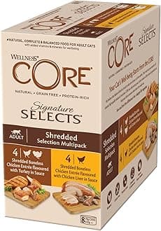 Wellness CORE Signature Selects 8 x 79g, Chicken & Turkey Selection – Wet Cat Food, Tasty Shreds in Sauce, Grain-Free, Natural, Hypoallergenic, Protein-Rich, High Meat Content