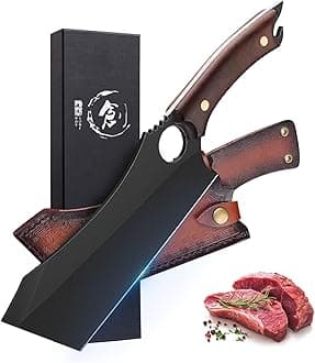 Dream Reach Meat Cleaver, 6.9 inch Black Boning Knife, High Carbon Steel Sharp Kitchen Forged In Fire Knife with Sheath Gift Box Bottle Opener for Outdoor Camping