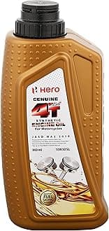 Hero MotoCorp Genuine 4T Plus 10W-30 Synthetic Engine Oil For Bikes | API SL And JASO MA2 Certified | Advanced Fuel Saving Technology| Specially Formulated For Hero Motorcycles|(900 Ml)