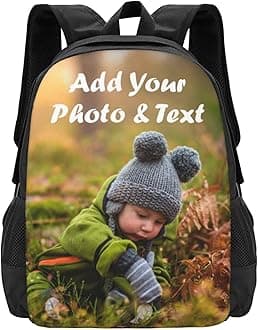 Custom Backpack with Photo/Picture Personalised Rucksack for Adults with Your Own Design Name Text, Customisation Casual Bookbags Laptop Backpacks for Student Girls Boys